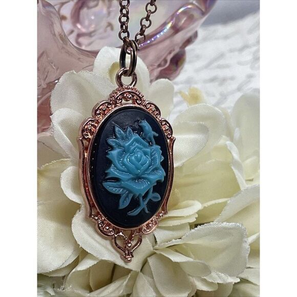 Black teal Turquoise Necklace Easter Mom Cameo Mom Rose Gold wedding Jewelry - Picture 4 of 13